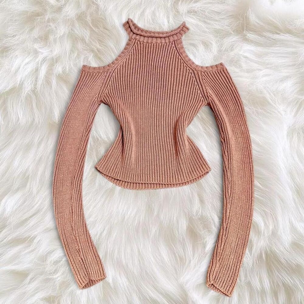 Forever 21 Mauve Pink Cold Shoulder Ribbed Knit Sweater S